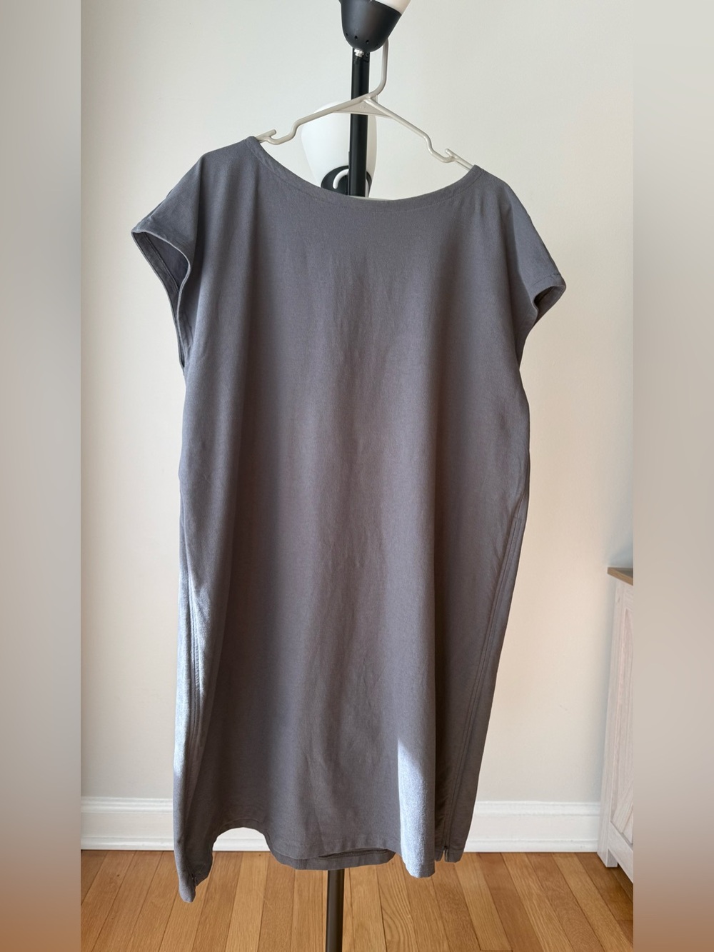 Eileen Fisher XL Tall Gray Shift Dress Stretch Knit Side Slit Minimalist